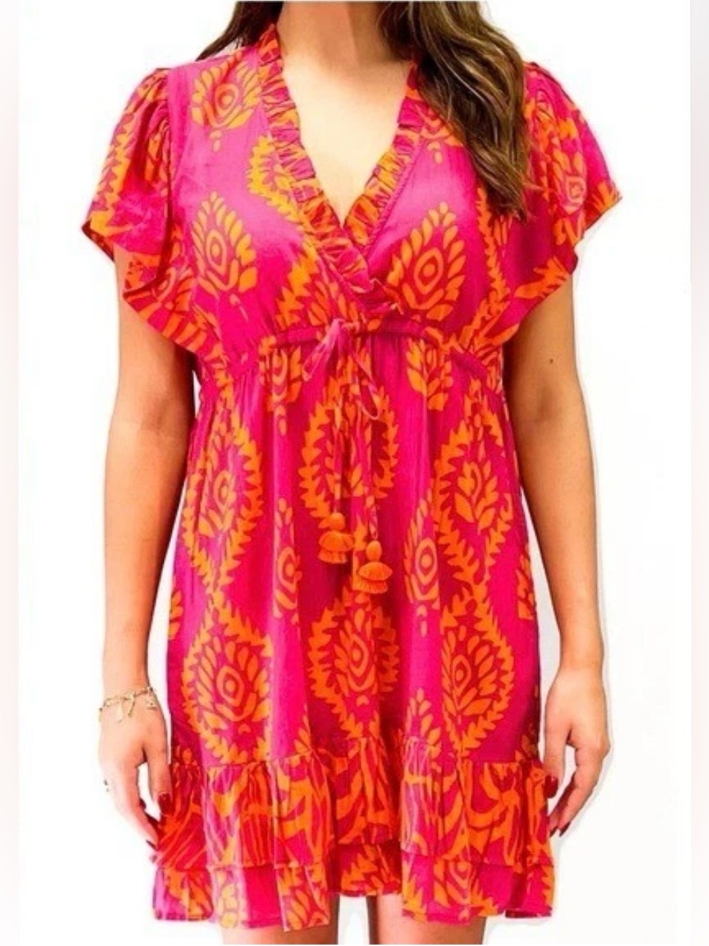 La Plage Ruthie Ruffle Dress in Batik Leaf – Size S